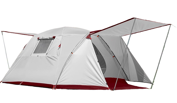 4 personers campingtält med ett rum och ett vardagsrum